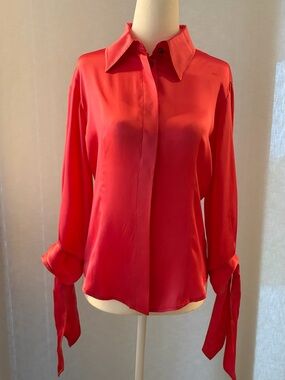 Roberto Cavalli Vibrant Red Satin Tie-Cuff Button Down Shirt
